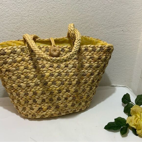Lancome Extra Large Straw Woven Braided Tote Shoulder Bag 18x11x7" - Picture 8 of 11